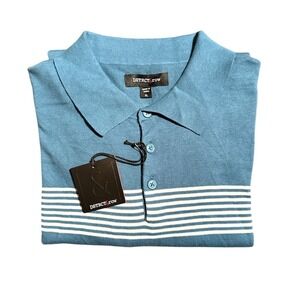 DSTRCT&ROW Mens XL Lightweight Long Sleeve Polo Midnight Striped‎ Preppy Shirt